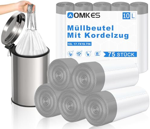 AOMKES Lot de 75 sacs poubelle blancs de 10 l avec cordon de serrage