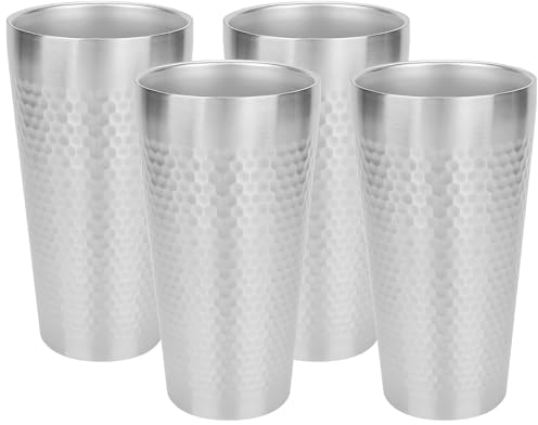 Adorila Lot de 4 gobelets isothermes en acier inoxydable à double paroi empilables et réutilisables pour la maison, le bureau, les fêtes, le café (argenté)