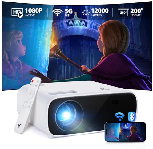 Mini Beamer, Wielio 16000 Lumen Bluetooth Beamer 1080P Unterstützt, 5G WiFi LED Heimkino Portable Projektor, Kompatibel mit verschiedenen Geräten
