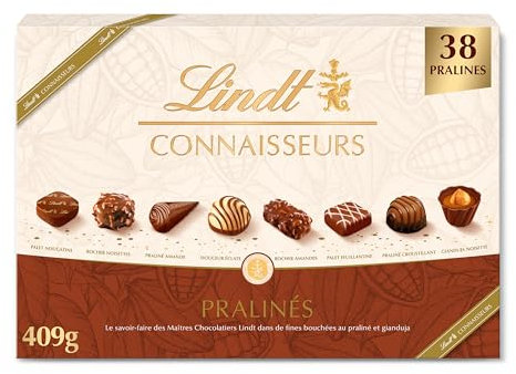 Lindt - Boîte CONNAISSEURS Pralinés - Assortiment de Chocolats au Lait et Noirs Pralinés - Idéal pour Noël, 409g