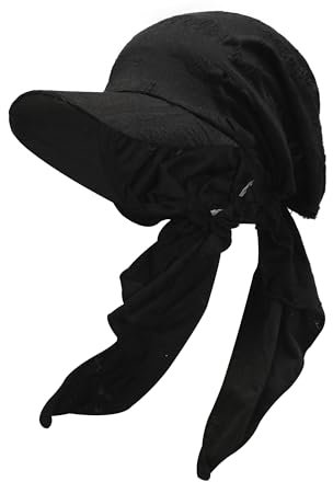 ZLYC Damen Sommer Chemo Kopfbedeckung mit Krempenvisier Vorgebundene Leichte Beanie(Zerrissenes Schwarz),Einheitsgröße