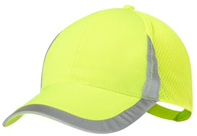 BLUECHOLON Cappellino sportivo a 6 pannelli, poliestere, alta visibilità, giallo fluoro, regolabile, visiera e frontale riflettenti, parte posteriore con retina traspirante, giallo fluo, 58/60 cm