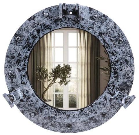 The Metal Magician 12inch Nautical Decor Porthole Mirror, Wall Mirror for Home Decor, Pirate Wall Decor, Porthole Window Maritime Wall Mounted Mirror, Shipwrecked Victorian Décor, Vintage Black