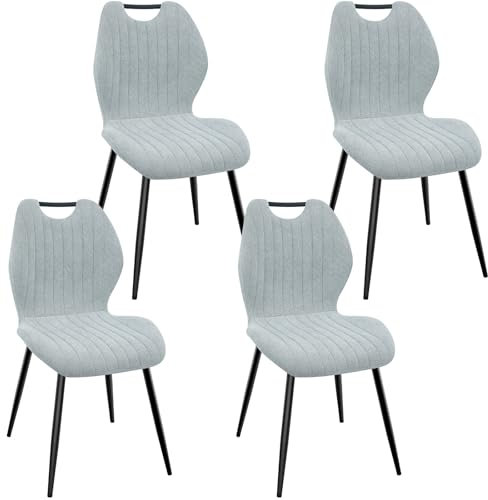 WAFTING Esszimmerstühle 4er Set, Gepolsterter Stuhl mit Hohe Rückenlehne aus Stoff und Schwarz Lackierte Metallfüße, für Esszimmer, Schlafzimmer und Empfang, Cyanfarben
