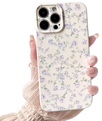 NITITOP Compatible with iPhone 13 Pro Max Case Cute Flower for Women Girls Floral Purple Rose Design Vintage Shockproof Soft Girly Slim TPU Fashion Protective Phone Cover - Purple