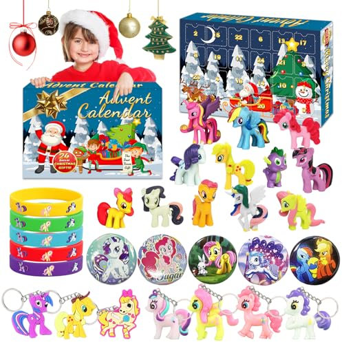 Adventskalender Ponys,Adventskalender 2024 Kinder Mädchen mit 29 Pony Spielzeug Figuren,Adventskalender Mädchen Einhorn für 1 2 3 4 5 6 7 8 9 10 12 Jahre Weihnachtskalender