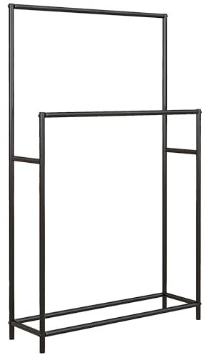 HOMCOM Handtuchhalter, Freistehend Handtuchständer mit 2 Handtuchstangen, Badetuchhalter für Badezimmer, Metall, 66 x 20 x 110 cm, Schwarz
