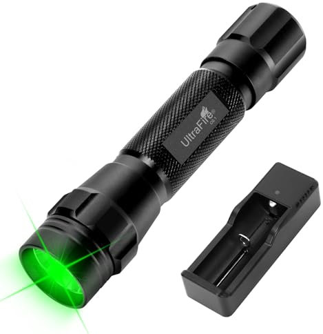 ULTRAFIRE Linterna LED verde de 520-530 nm, luz de caza verde, antorcha de caza verde con batería y cargador, luz verde de 656 pies para observación nocturna de depredador de cerdo, CG1