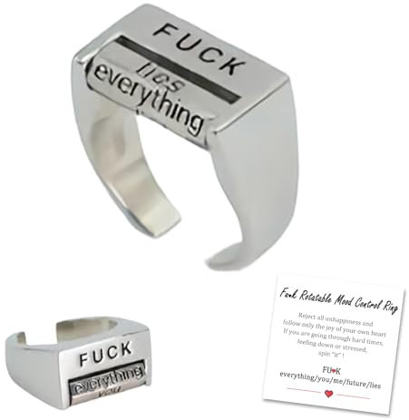 Creative Fu*K Rotatable Mood Control Ring, Adjustable Fuck You Fuck Everything Spinner Rings, Mood Interactive Ring Fu*k Anxiety Fidget Ring, Handmade Inspirational Jewelry Gift for Women Men