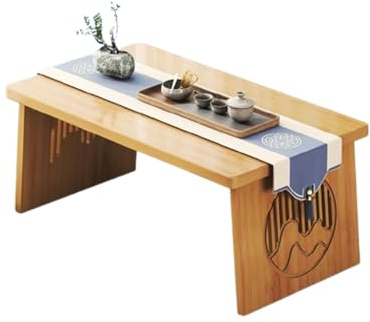 WIKLMOTH Faltbarer japanischer Stil Boden Kleiner Teetisch, Tatami Couchtisch, niedriger Altartisch für Meditation, für Boden Sitzen, für Essen und Spirituelle Praktiken (Holz, 70x40x30cm)