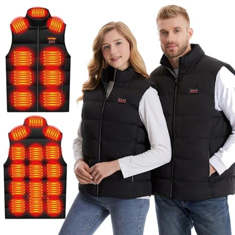 Beheizte Weste für Herren Damen, USB Heizjacke Heizweste Leichte Elektrische Beheizbare Jacke Wärmeweste Winter mit 3 Einstellbar Temperatur, 21 Heizzone, für Outdoor Camping Jagd Skifahren,Black,6XL