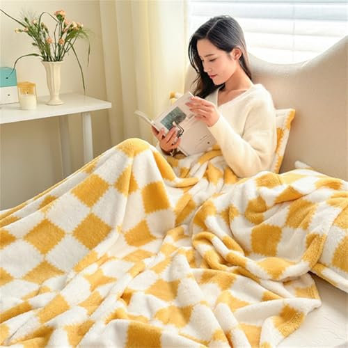 Highdi Kuscheldecke Flauschig, Winterdecke Warme Wohndecke Flauschige Decke Couchdecke Überwurf Fleecedecke als Tagesdecke Sofadecke Bett oder Sofaüberwurf Blanket (150 * 200cm,Gelb Kariert)