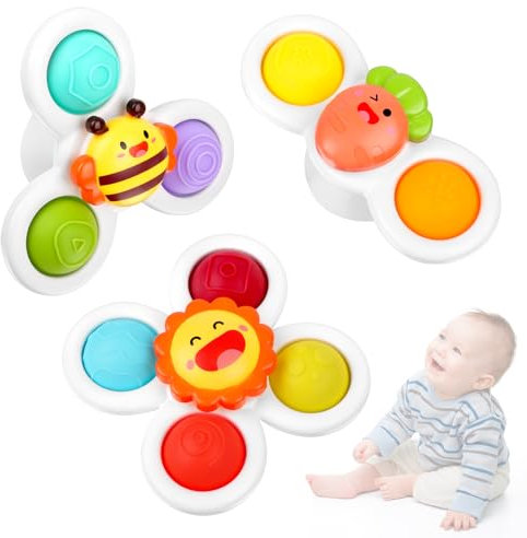 Baby Ventouse Chaise Haute Dès 12 Mois, 3PCS Bébé Jouets De Bain,Mignons Ventouses Rotatives Jouets,Bébé Jouets Cadeau ,D'éveil Jouet Bain Bébé Cadeau Enfant 7 8 9 10 11 Mois 1 an Fille et Garçon