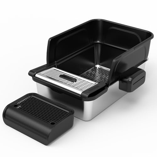 APETDOLA Edelstahl Katzenklo, Großes Katzenklo mit hohen Seiten, Leicht zu reinigendes Metall-Katzenklo, Abnehmbare Wände zur Verschüttungsprävention, Metall-Katzenklo (Mit Pedal)