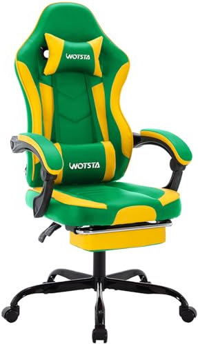 WOTSTA Gaming Chair Computerstuhl Ergonomischer Gaming Stuhl mit Fußstütze Bürostuhl Ergonomischer Computerstuhl mit Lendenwirbelstütze GrünGelb