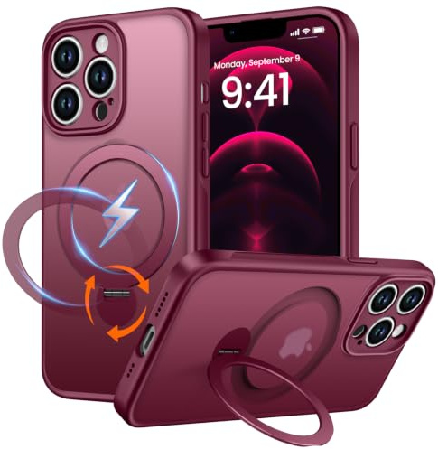 PuyaTeya Magnet-Ständer 360° für iPhone 12 pro max Hülle, Matt-Weinrot | Kompatibel mit Magnetischer 16FT Military Drop Protection, Anti-Kratzer/Fingerabdruck Handyhülle für iPhone 12 pro max