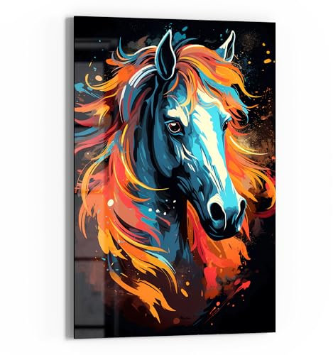 DEQOART Glasbild Echtglas | Motiv Feuriges Pferd | vertikal einteilig 40x60 cm | schöne Dekoration | Wandbild für Wohnzimmer, Schlafzimmer, Flur & Küche | moderne Wanddeko