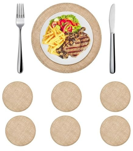 HSTWODE Runde Platzdeckchen Jute-Tischsets 32cm Pflegeleicht Abwaschbar Geflochtene Platzsets für Küche Speisetisch, Party Dekor (6)