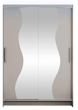 Mirjan24 Kleiderschrank Miami S mit Spiegel, Schiebetürenschrank mit Kleiderstange und Einlegeboden für Schlafzimmer, Diele & Flur, Garderobe (Cashmere, mit RGB LED Beleuchtung)