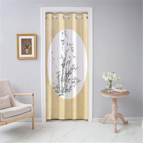 Odot Rideau de Porte Occultant, Style Chinois Motif 3D Rideau de Séparation de Pièce Interieur Anti Bruit Isolation Thermique avec Oeillets pour Chambre Fenetre (Beige A,150x200cm)