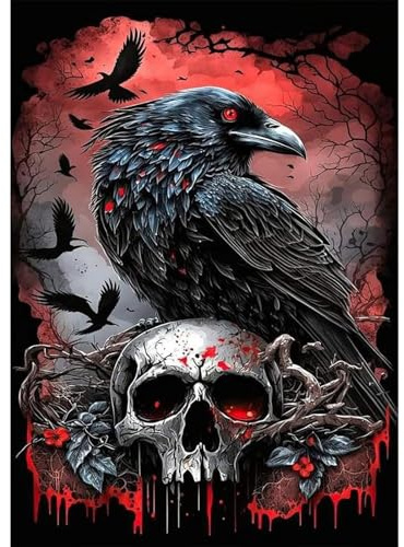 NAIMOER Diamond Painting Vögel Erwachsene Kinder, 5D Diamant Painting Bilder Halloween Skelette Diamant Kunst, DIY Diamant Malerei für Home Wand Décor 30x40cm
