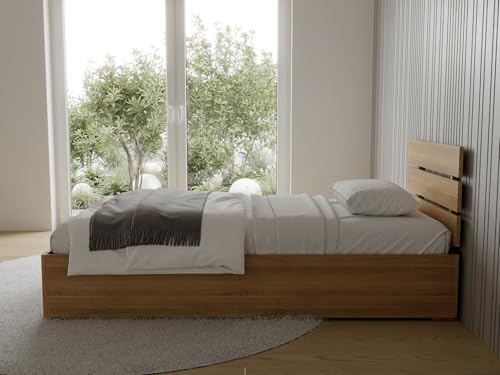 ECOFORM Massivholzbett aus Buche im Boho-Style, Boho Chic – Bett mit Premium Lattenrost & integriertem Stauraum – Holzbett in Natur – Zeitlos & Modern – Verschiedene Größen erhältlich (100cm x 200cm)