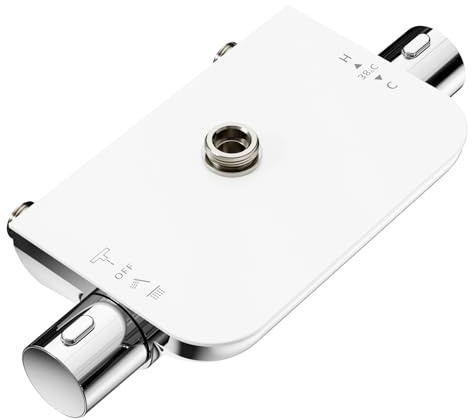 Cobbe Barre de Mélange Thermostatique pour Douche, Commutation de Sortie d'Eau à Trois Fonctions, Vanille Murale Thermostatique Anti-Brûlure 38℃, Boîtier Extérieur en ABS (Blanc)