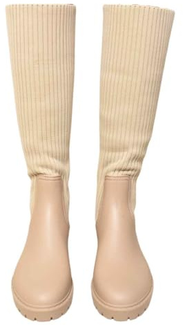 iKrush Women's Black Knit Knee High Sock Platform Boots with Block Heel for Going Out