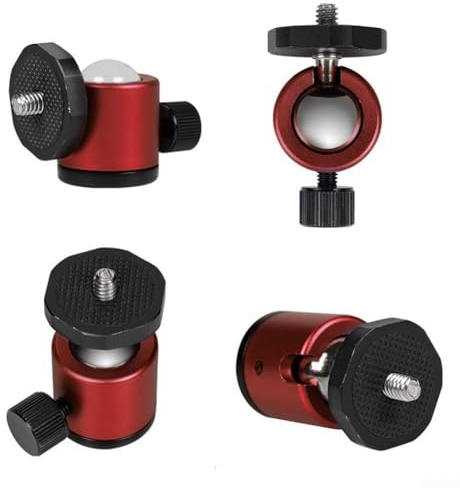 Angle Adjustable Mini Tripod Ball Head Adapter with 14in Screw for DSLR Cameras and Mic Stands (Red)