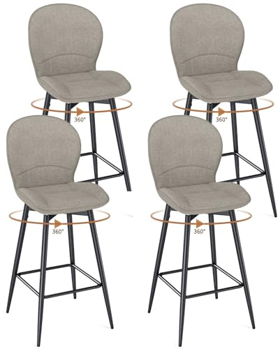 LEWE Tabourets de Bar Moderne Lot de 4, 75 cm Hauteur d'Assise, Pivotant à 360° Chaise Haute Cuisine, avec Dossier Rembourré en Tissu, Repose-Pieds Métallique, pour Bar, Salle à Manger, Salon-Moka