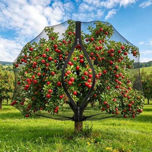 PVEGOS 6.56ft x 6.56ft Black Large Fruit Tree Netting with Zipper and Drawstring, Stronger Garden Plant Protector Covers, Fine Insect Mesh Netting for Vegetables Fruits Seed from Squirrel Bugs