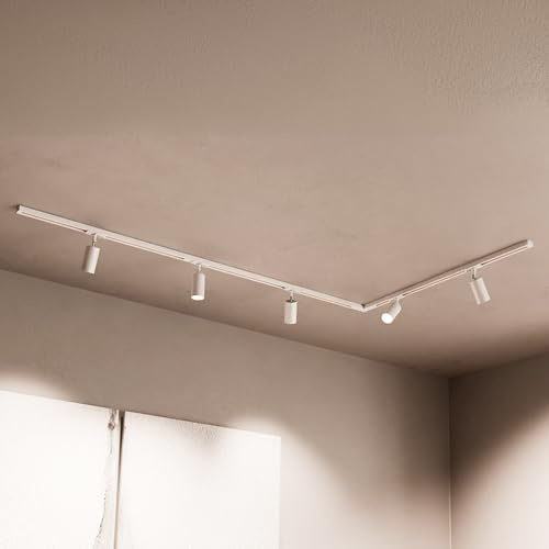 MATO LED Schienensystem Lampen Weiß Komplettset - L-Form 3m Schiene + 5x GU10 Spots - Lichtschienensystem Decke, Stromschiene 1 Phase 230V Lichtschiene, Lampenschienen System, Stromschienensystem