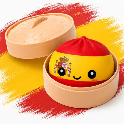 XXL Squishy Dumpling WM & EM Fan-Edition Bao Bun 9,5cm – Anti Stress Ball Teigtasche im Dampfgarer – Fidget Toy Knetball für Erwachsene, lustiges Büro Gadget & Fußball Fanartikel (Spanien)