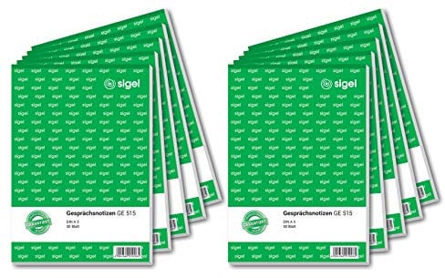 SIGEL GE515/10 Gesprächsnotizen A5, 10 Stück a 50 Blatt, Telefonnotizen, aus nachhaltigem Papier