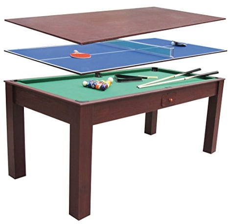DEVESSPORT Mesa Multijuego 3 en 1 | Billar, Ping Pong y Mesa de Comedor | Estructura de Madera, Accesorios Incluidos, Acabado Elegante | Ideal para Hogares y Espacios Multifuncionales