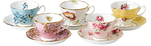 Royal Albert 100 Years 40017548 1950-1990 Teacup & Saucer, Mixed Set of 5, 22
