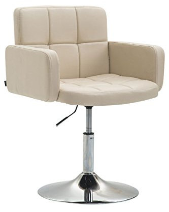 CLP Design Loungesessel LOS Angeles mit Kunstlederbezug | Höhenverstellbarer Esszimmerstuhl mit Trompetenfuß erhältlich, Farbe:Creme