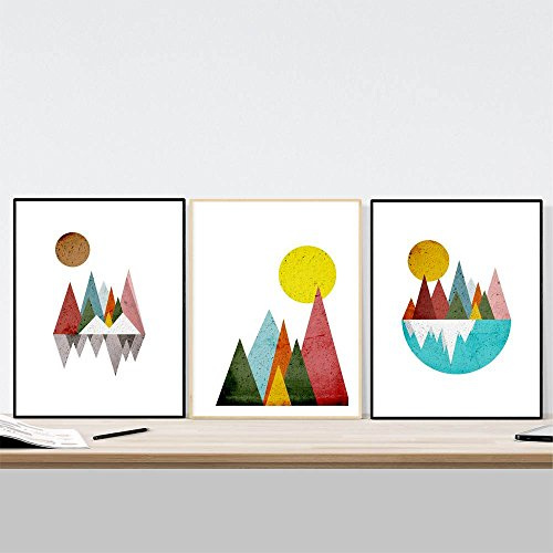 Nacnic Geometrische Poster 3-er Set. Nordischer Stil Wanddekoration Abbildung von bunten Berglandschaften im Pastelltönen. Verschiedene Skandinavische Stil Bilder ohne Rahmen. Größe 30x40cm.