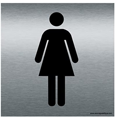 AUA SIGNALETIQUE - Plaque de porte Aluminium brossé imprimé AluSign - Double Face adhésif au dos (130 x 130 mm, Toilettes Femmes)