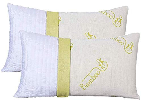 EVEVERGREENWEB Oreiller Lot de 2 40X70 H 12 cm avec Housse Amovibles en Bamboo, Coussins Anti-Allergies avec Garnissage en Mousse de memoire de Forme, Oreillers Qualité Hotel Ideal pour Matelas