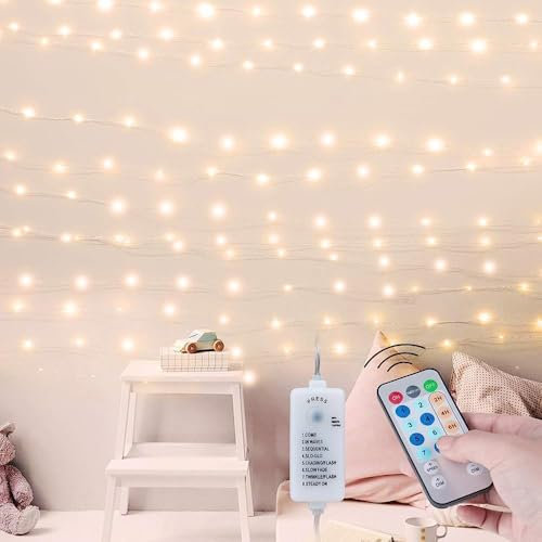 USB Fairy String Lights with Remote and Power Adapter, 66 Feet 200 Led Firefly Lights for Bedroom Wall Ceiling Christmas T...