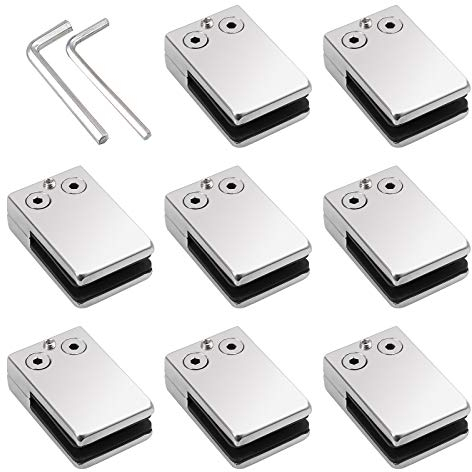 Proster Glass Clamps Abrazaderas de Acero Inoxidable 304 de 10-12 mm, 8 Unidades, Soporte de Vidrio Ajustable, Parte Trasera Plana, para barandilla de Escalera y pasamanos Pulido, Plata, 11-12mm