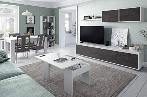 Miroytengo Conjunto Salón Industrial Mueble Modular Tv Mesa Centro Mesa Comedor Estantería Blanco Ã xido