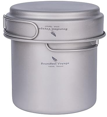 Boundless Voyage Camping Cookware Titanium Pot Set with Folding Handle Outdoor Cooking Pots Pans Frying Pan Mess Kit Picnic Cookware Ti1586B