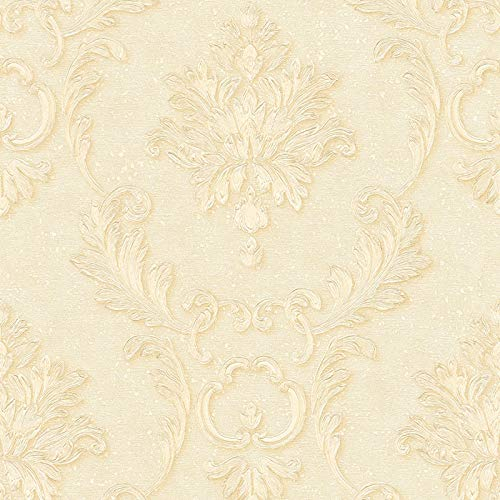 Weiß goldene Tapete | Barock Vliestapete mit Vinyl Ornament im Nostalgie Stil | Vintage Wandtapete mit Rokoko Design ideal für Schlafzimmer