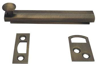 QCAA Heavy Duty Solid Brass Concealed Surface Bolt, 4, Antique Brass Brushed, 1 Pack, Made in Taiwan