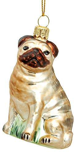SIKORA BS706 Mops Christbaumschmuck Glas Figur Weihnachtsbaum Anhänger - Premium Line, Variante:beige
