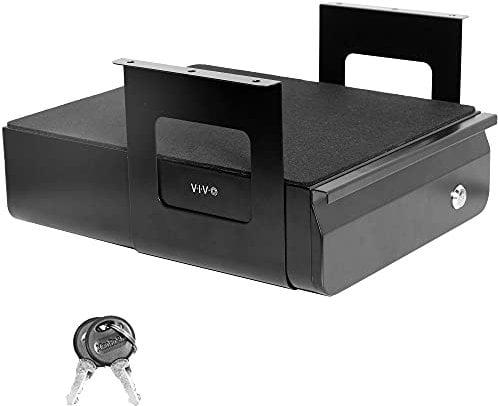 VIVO 33cm Secure Under Desk Mounted Pull-Out Drawer for Office Desk, Lockable Sliding Storage Organizer for Sit Stand Workstation, Black, DESK-AC03L-B