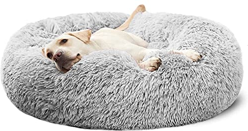 HaiTaoSy Hundebett Flauschig Hundekissen Rund, rutschfest Waschbar, (XS) 50cm Hellgrau, Hundekorb Katzenbett Donut