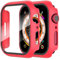 Diruite 2 Pezzi Cover per Apple Watch Series 9/8/7 41mm Vetro Temperato Pellicola Protettiva,PC Rigido Case Protettiva Ultrasottil Custodia,Rosso,41mm